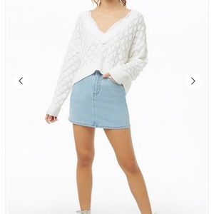 Cable High Low Sweater White Size M